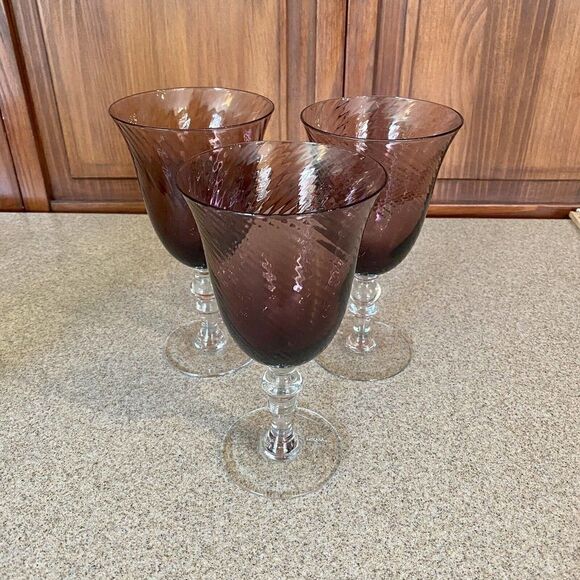 Mikasa Wine Water Goblets Amethyst Purple Swirl Glass Set of 3 - Picture 1 of 8